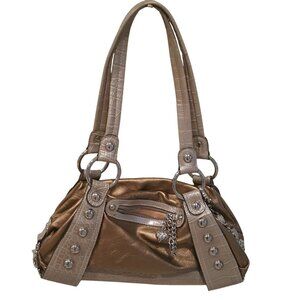 Kathy Van Zeeland Womens Pocketbook Gold Metallic Satchel Medium Zipper Lined